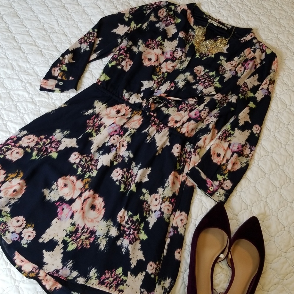 Navy Floral Shirt Dress